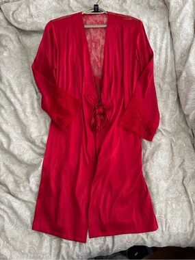 Victoria's Secret Red Lace-Trim Satin Robe